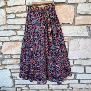Long Floral Navy Multicolor Boho Hippie Maxi Wrap Skirt 100%Cotton One Size